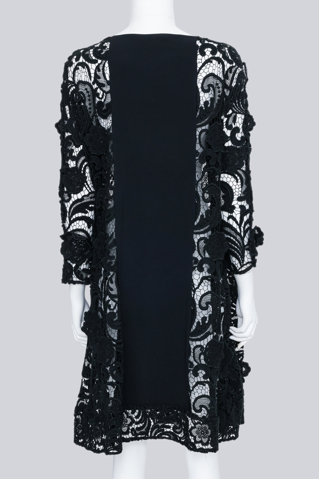 PRADA - A BLACK FLORAL LACE DRESS WITH LONG SLEEVES