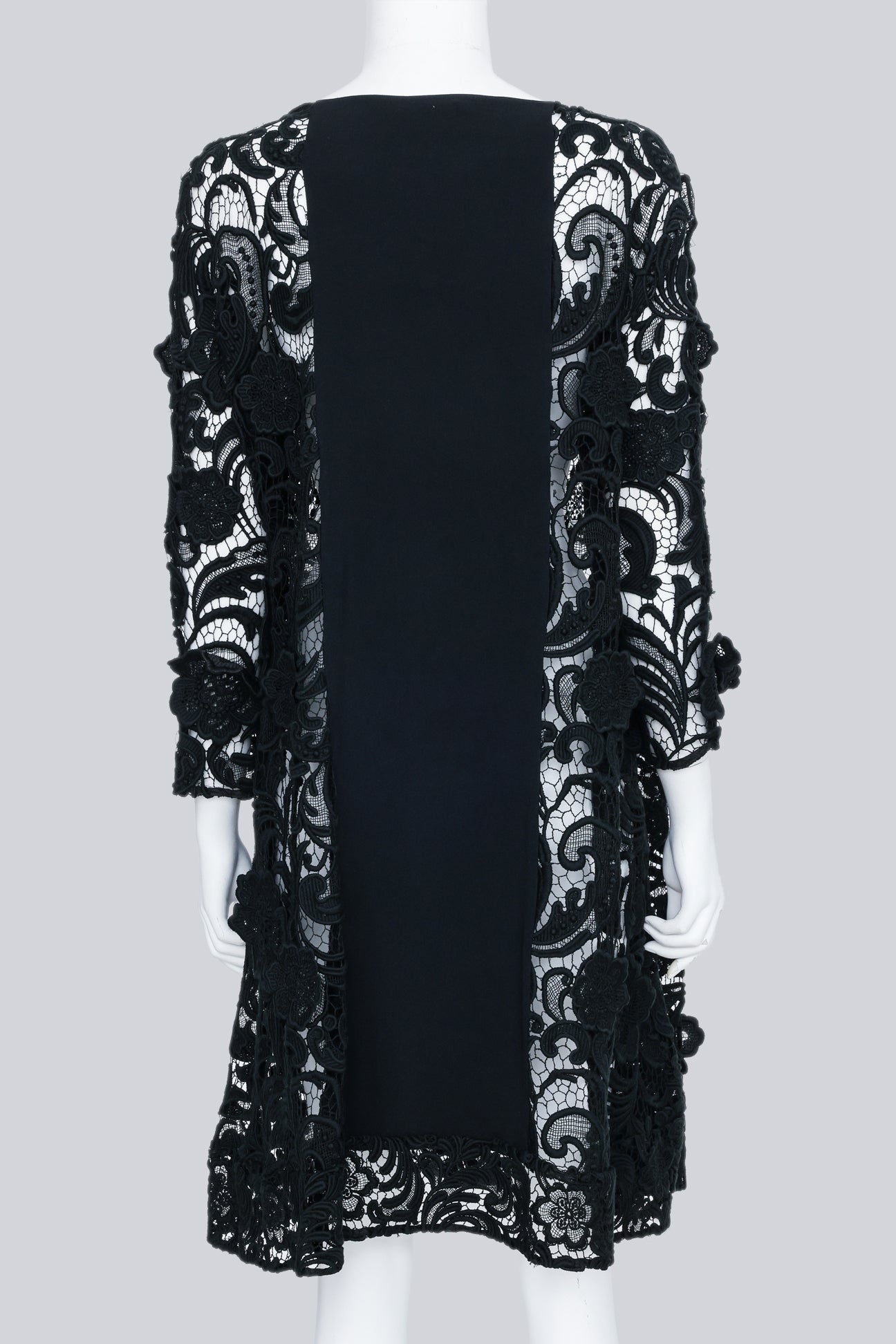 PRADA - A BLACK FLORAL LACE DRESS WITH LONG SLEEVES