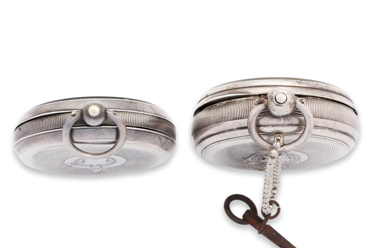 TWO SILVER CASED POCKET WATCHES