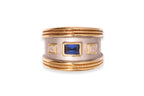 A SAPPHIRE AND DIAMOND TWO TONE RING