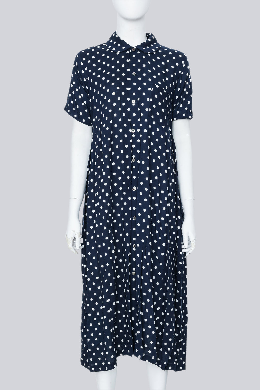 COMME DES GARÇONS - A NAVY AND WHITE POLKA DOT DRESS