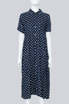 COMME DES GARÇONS - A NAVY AND WHITE POLKA DOT DRESS
