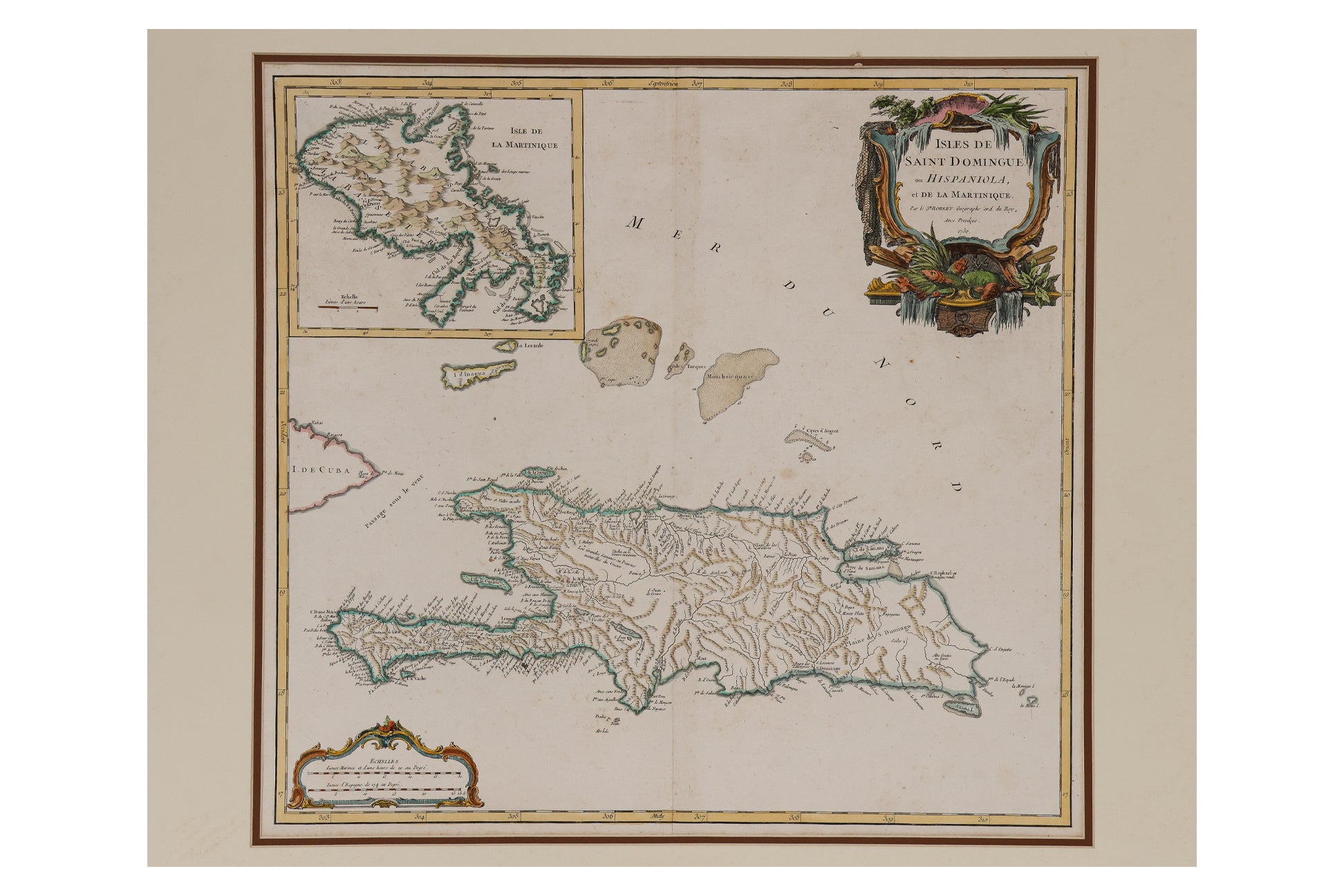 ISLES DE SAINT DOMINGUE, HISPANIOLA, ET DE LA MARTINIQUE, ROBERT DE VAUGONDY, 1757