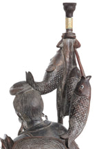 A LARGE CHINESE HARDWOOD FIGURAL LAMP
