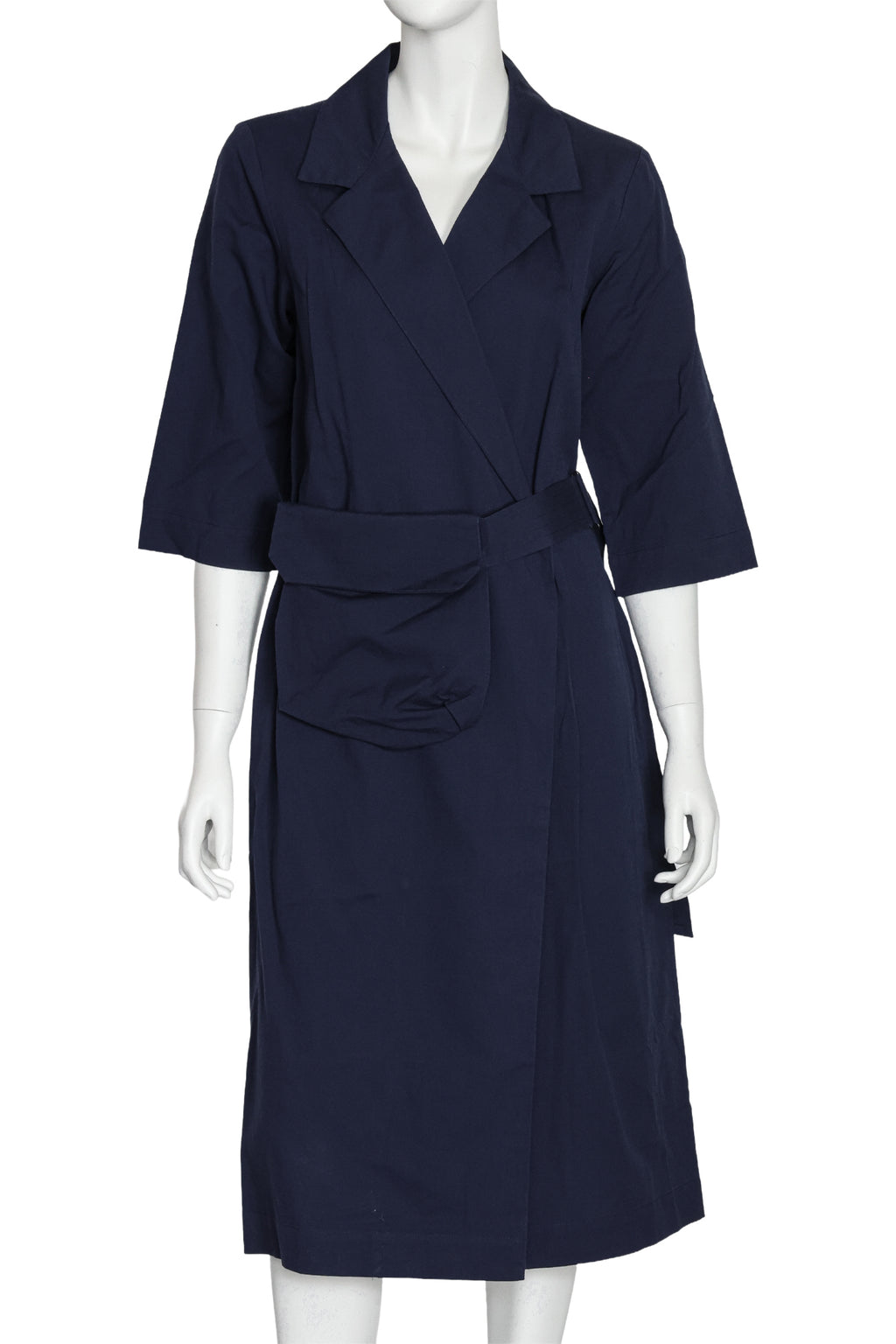 DRIES VAN NOTEN - A NAVY COAT WITH MATCHING BELT