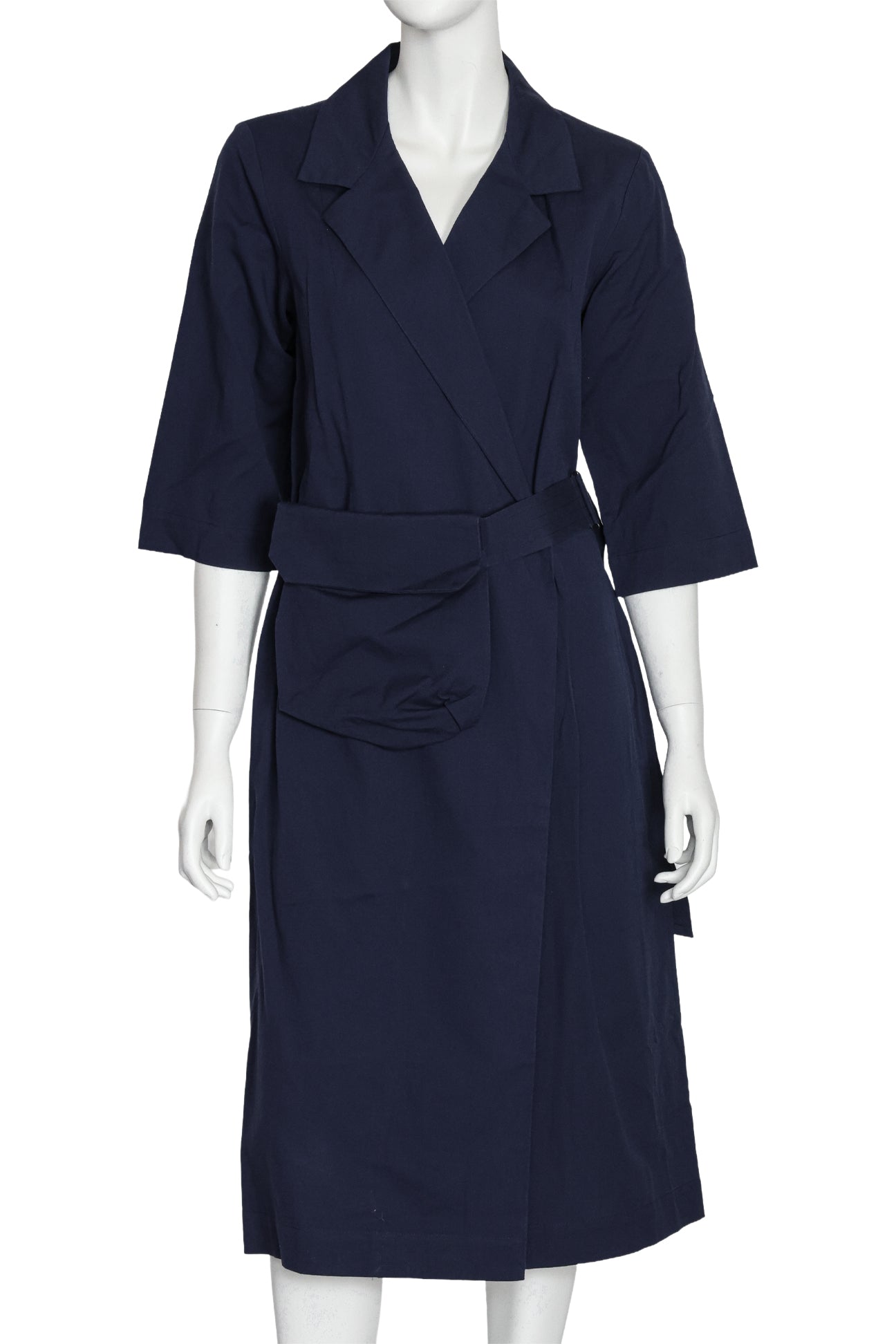DRIES VAN NOTEN - A NAVY COAT WITH MATCHING BELT