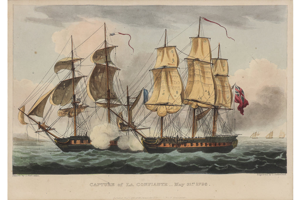 A GROUP OF SIX HAND-COLOURED ENGRAVINGS OF NAVAL BATTLES, JAMES JENKINS, C. 1830