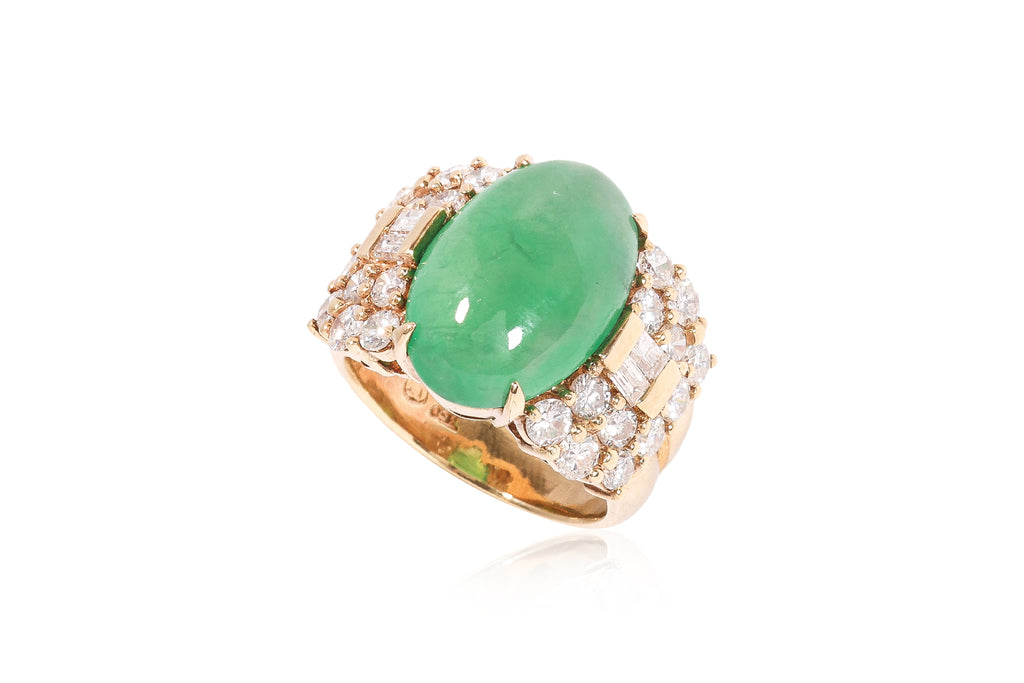 A HIGHLY TRANSLUCENT TYPE A JADEITE AND DIAMOND RING