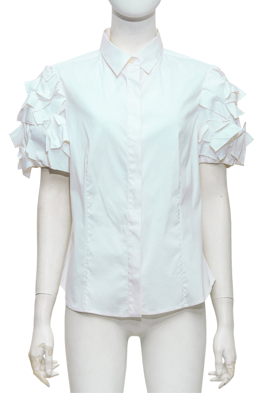 PRADA - A WHITE SHORT SLEEVE BLOUSE WITH RUFFLED SLEEVES