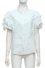 PRADA - A WHITE SHORT SLEEVE BLOUSE WITH RUFFLED SLEEVES