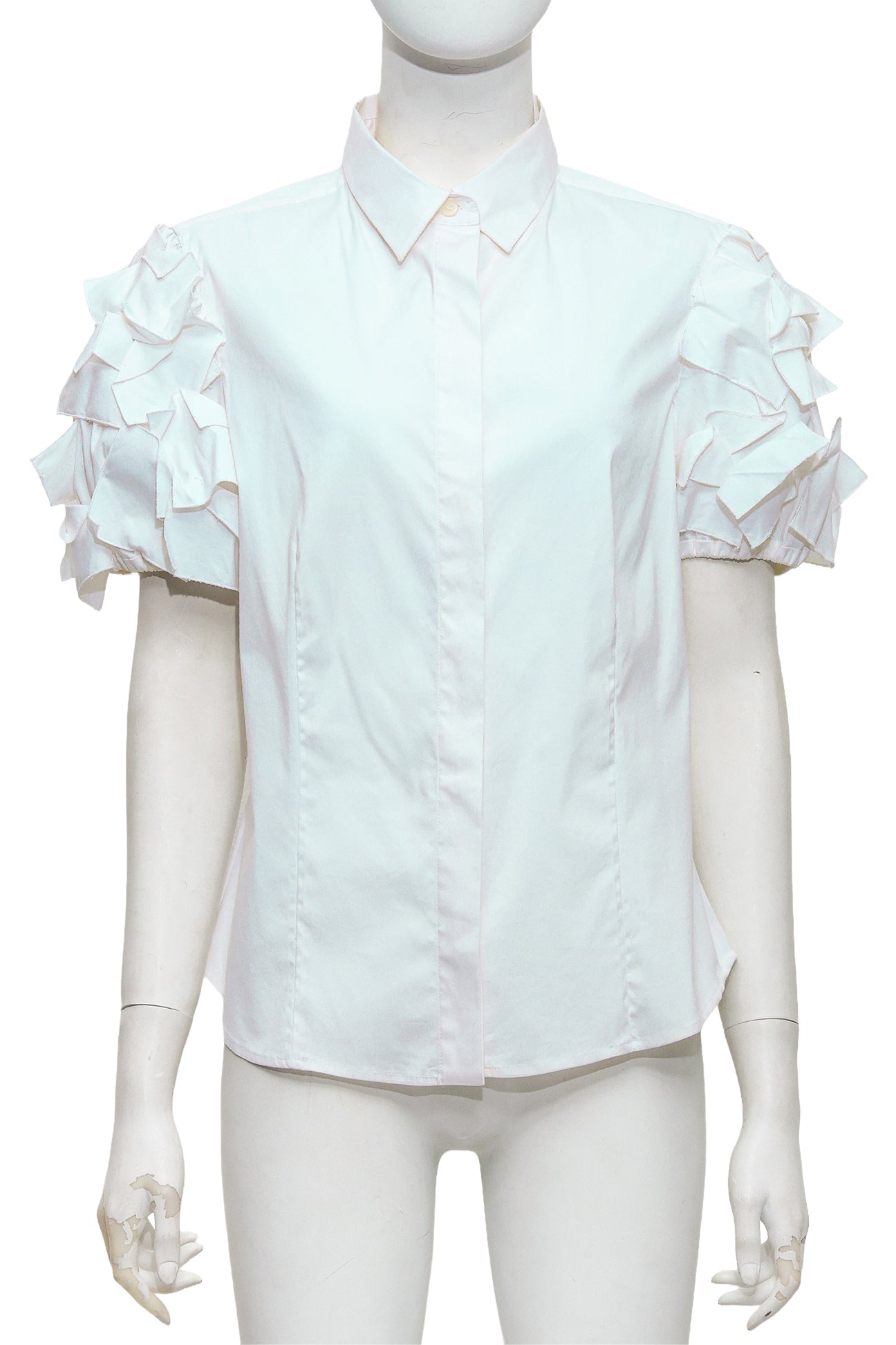 PRADA - A WHITE SHORT SLEEVE BLOUSE WITH RUFFLED SLEEVES
