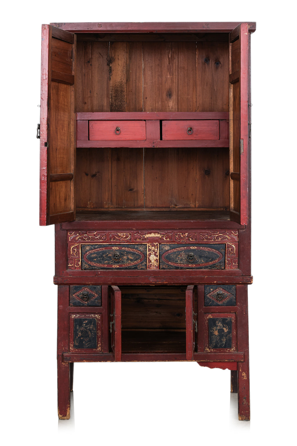A CHINESE RED LACQUERED AND GILT CABINET
