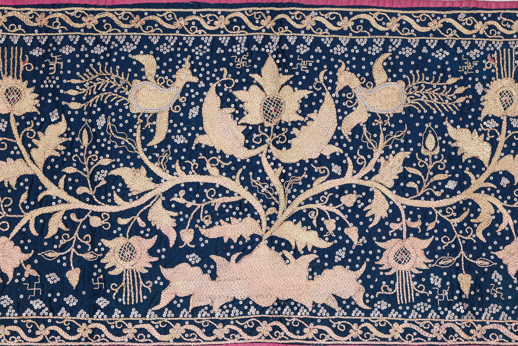 A PAIR OF GOLDWORK EMBROIDERED SILK PHOENIX AND PEONY PANELS
