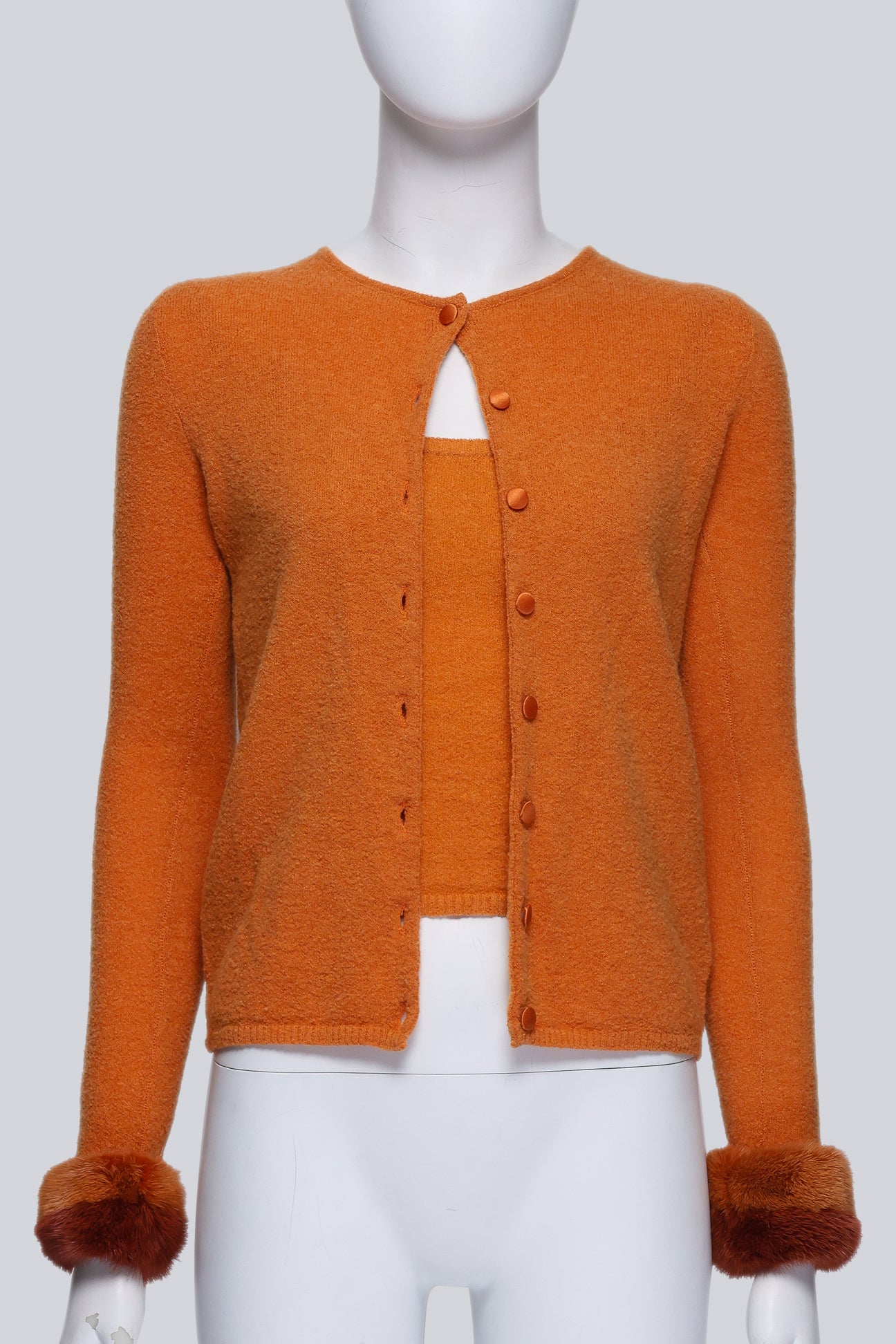 BLUMARINE - AN ORANGE TANK TOP AND CARDIGAN SET