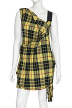JUNYA WATANABE COMME DES GARÇONS - A YELLOW AND BLACK TARTAN PLEATED DRESS, FALL RTW 2018