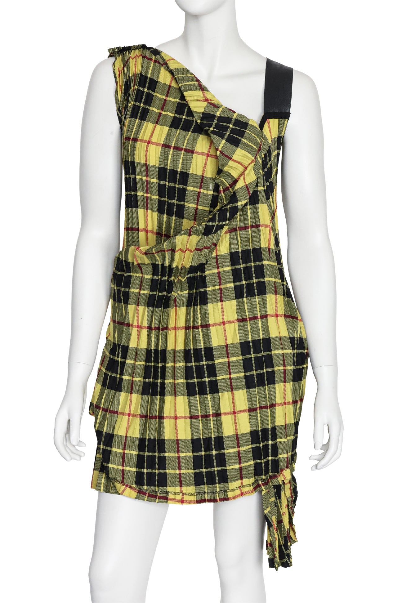 JUNYA WATANABE COMME DES GARÇONS - A YELLOW AND BLACK TARTAN PLEATED DRESS, FALL RTW 2018