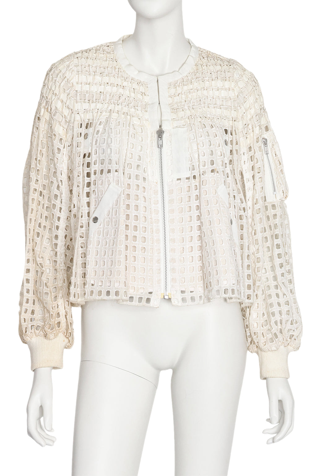 SACAI - AN OPENWORK COTTON BOMBER JACKET, SPRING RTW 2014