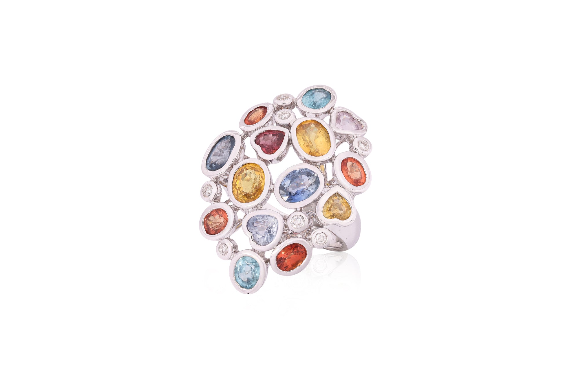 A MULTI-COLOUR SAPPHIRE AND DIAMOND RING