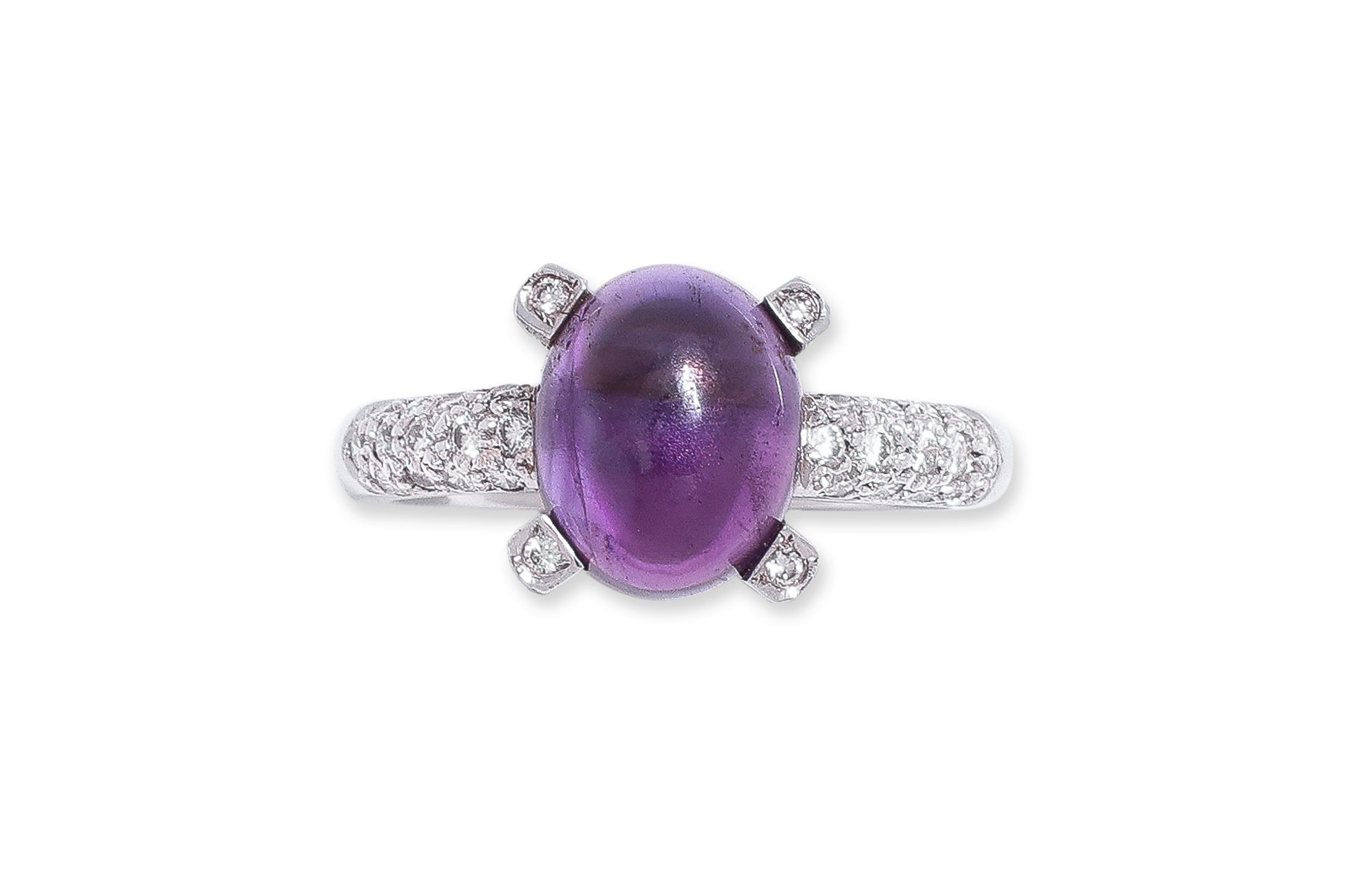 AN AMETHYST AND DIAMOND RING WITH MATCHING EARRINGS