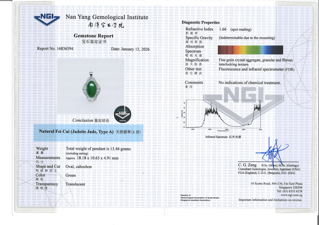 A TYPE A JADEITE AND DIAMOND PENDANT
