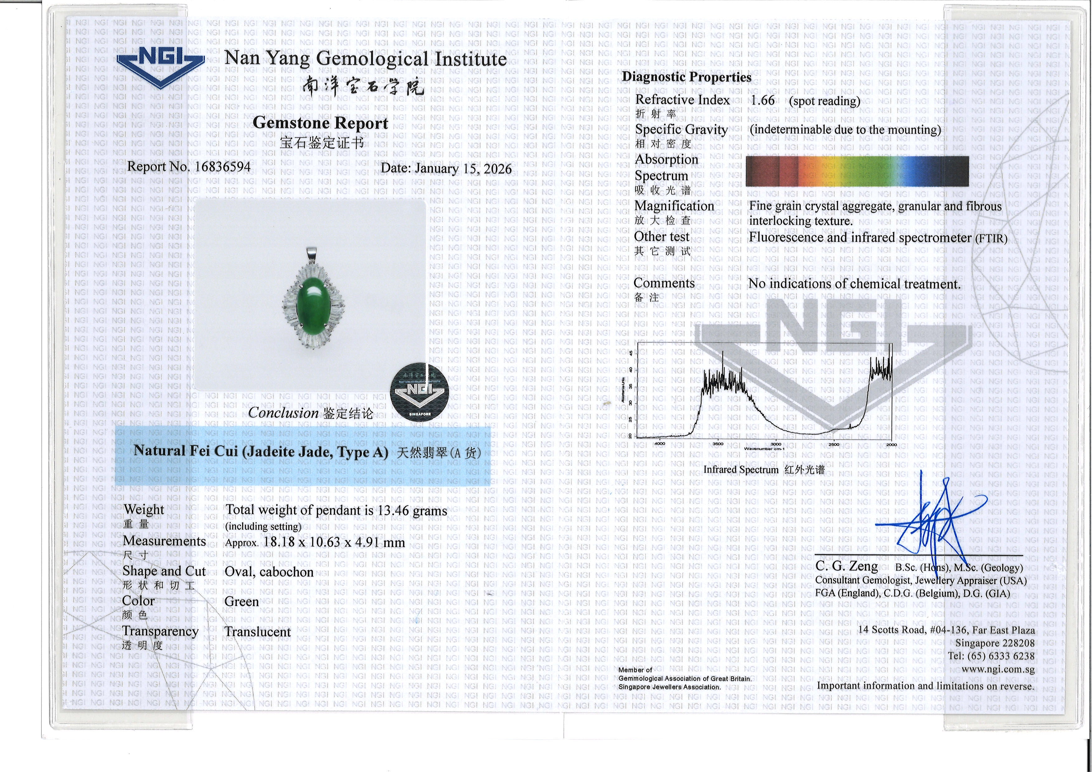 A TYPE A JADEITE AND DIAMOND PENDANT