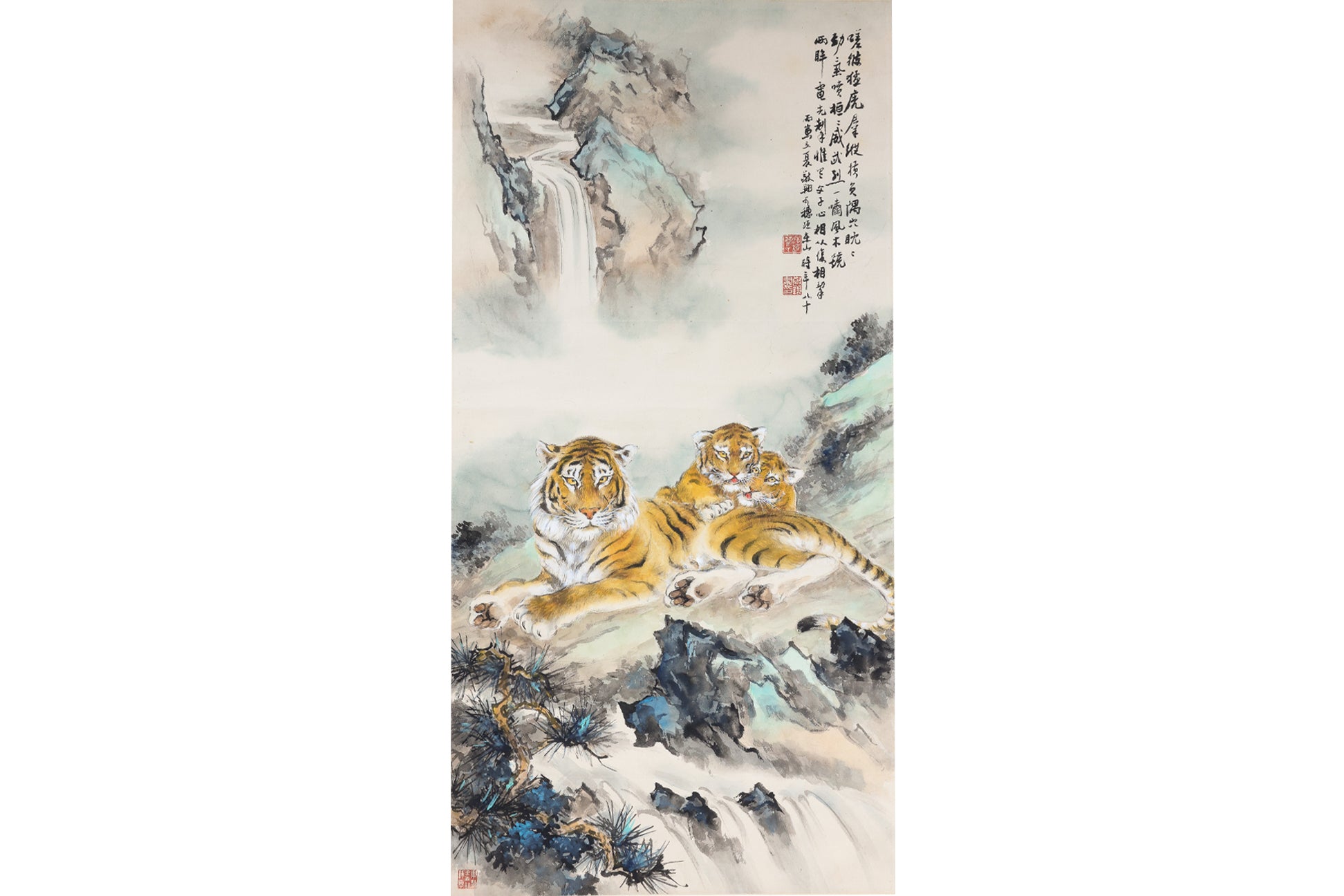 CAI JING XIANG (1906-2007) - A TIGER AND HER CUBS RESTING