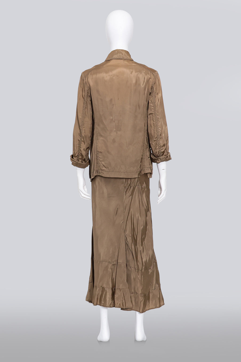 COMME DES GARCONS - AN AGED BRONZE UTILITY BLOUSE AND MATCHING SKIRT SET