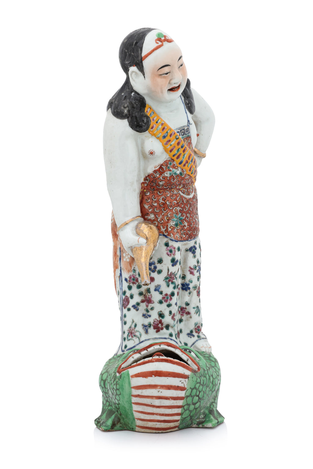 A FAMILLE ROSE PORCELAIN FIGURE OF LIU HAI
