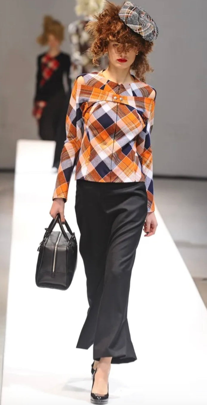 JUNYA WATANABE - AN ORANGE PLAID WOOL-BLEND TOP, FALL RTW 2013