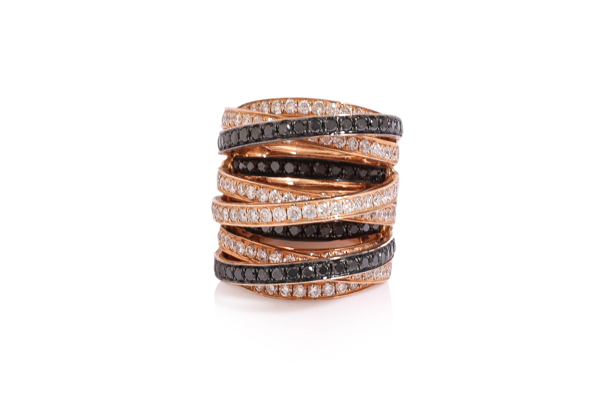 A MULTI-ROW DIAMOND AND BLACK DIAMOND BRACELET WITH MATCHING RING