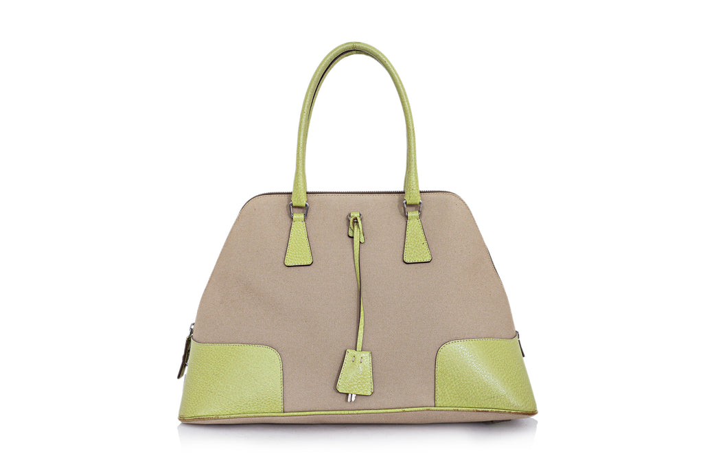 PRADA - A CINGHIALE DOME BAG WITH GREEN ACCENTS