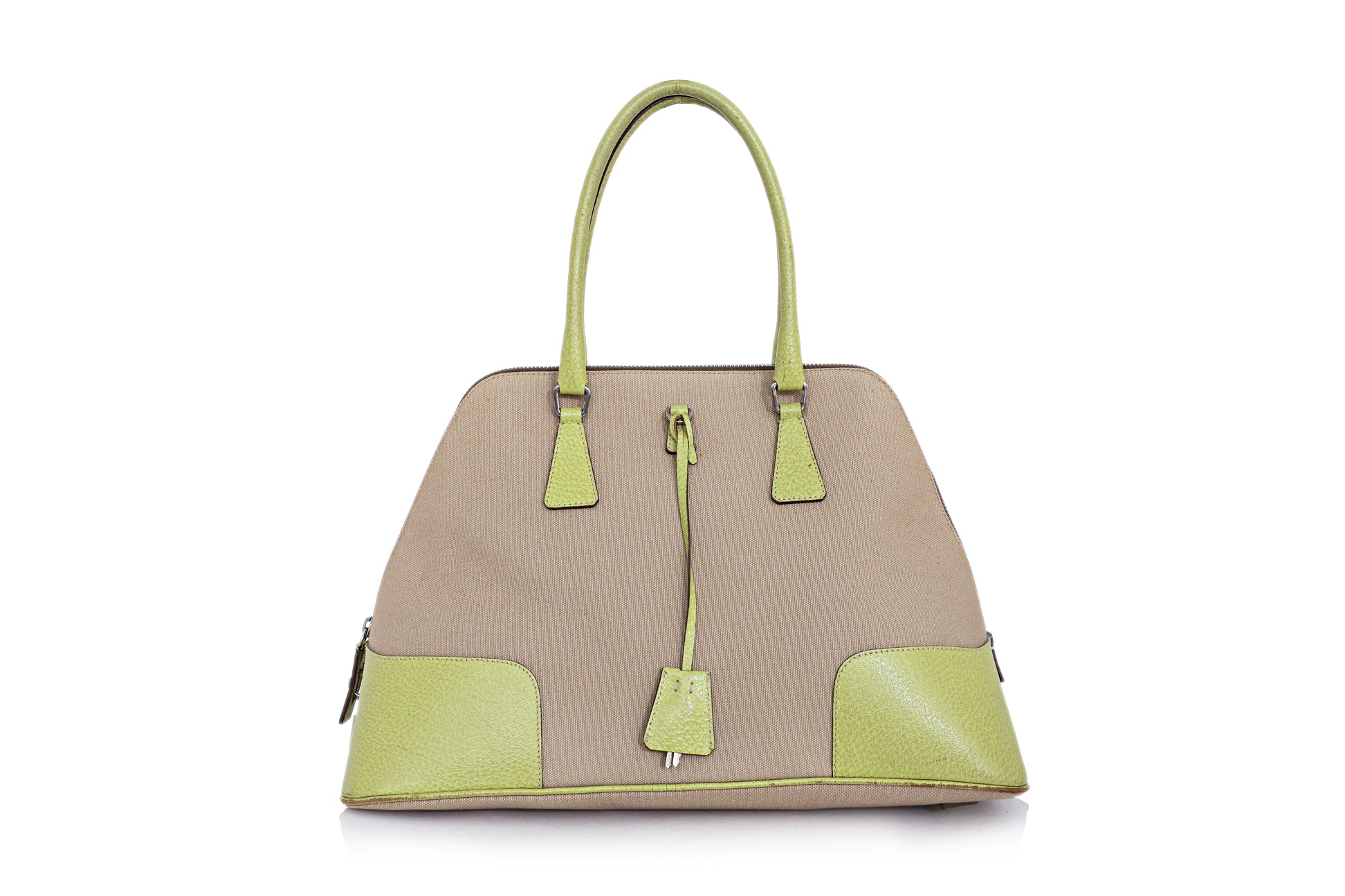 PRADA - A CINGHIALE DOME BAG WITH GREEN ACCENTS