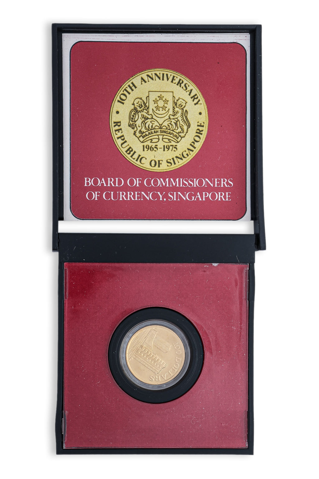 SINGAPORE, 10TH ANNIVERSARY $100 GOLD COIN 1965-1975