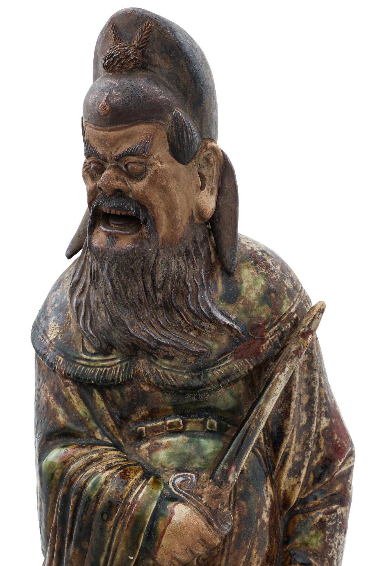 A LARGE SHIWAN POTTERY FIGURE OF ZHONG HUI