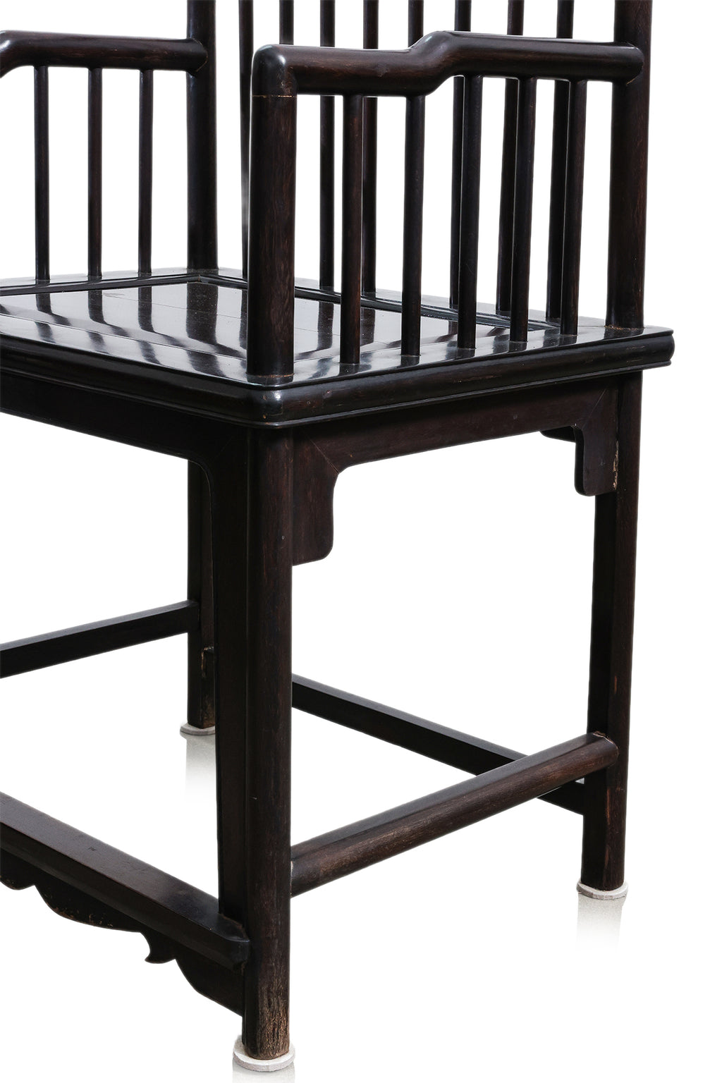 A PAIR OF RAIL BACK HARDWOOD ARMCHAIRS AND SIDE TABLE