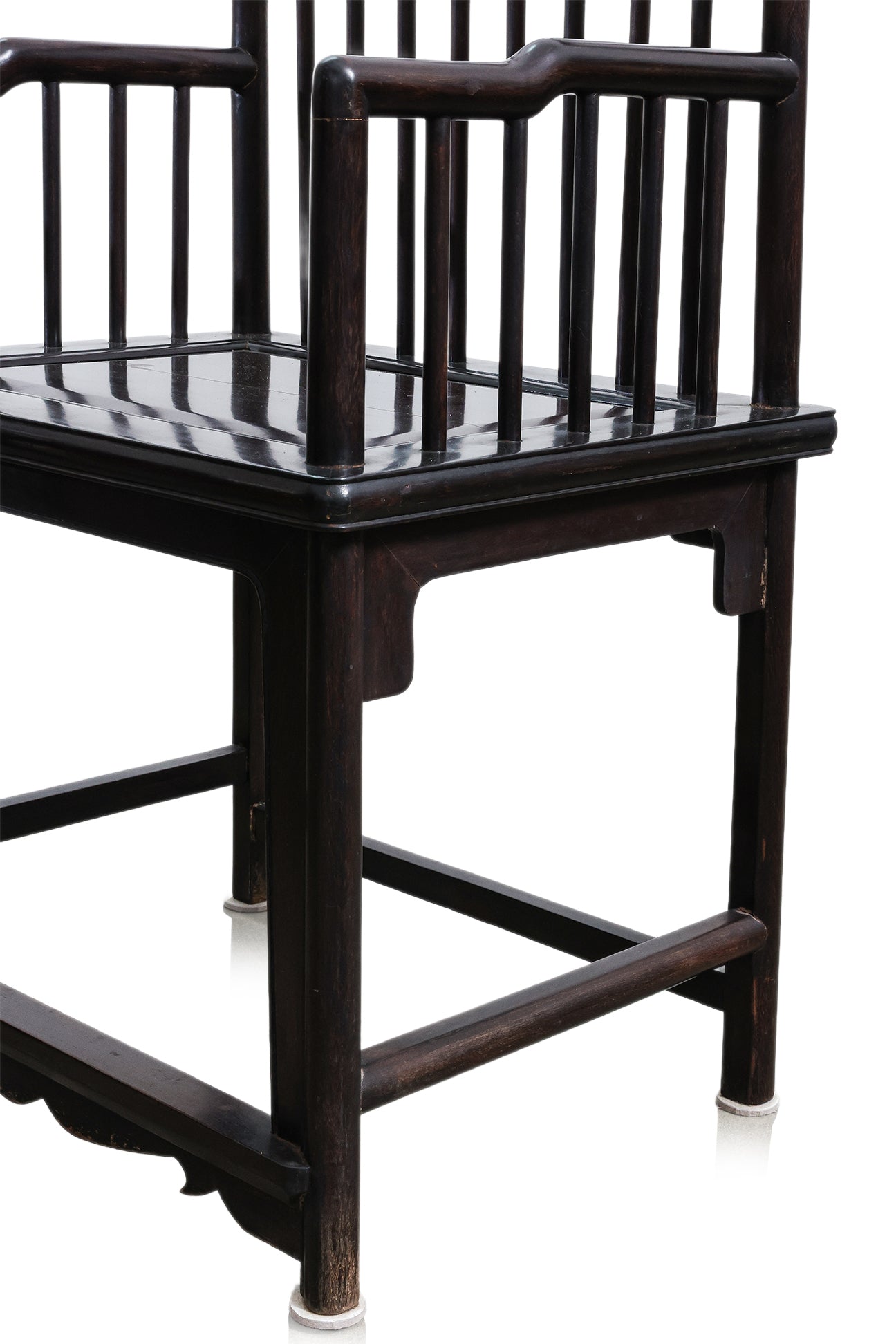 A PAIR OF RAIL BACK HARDWOOD ARMCHAIRS AND SIDE TABLE