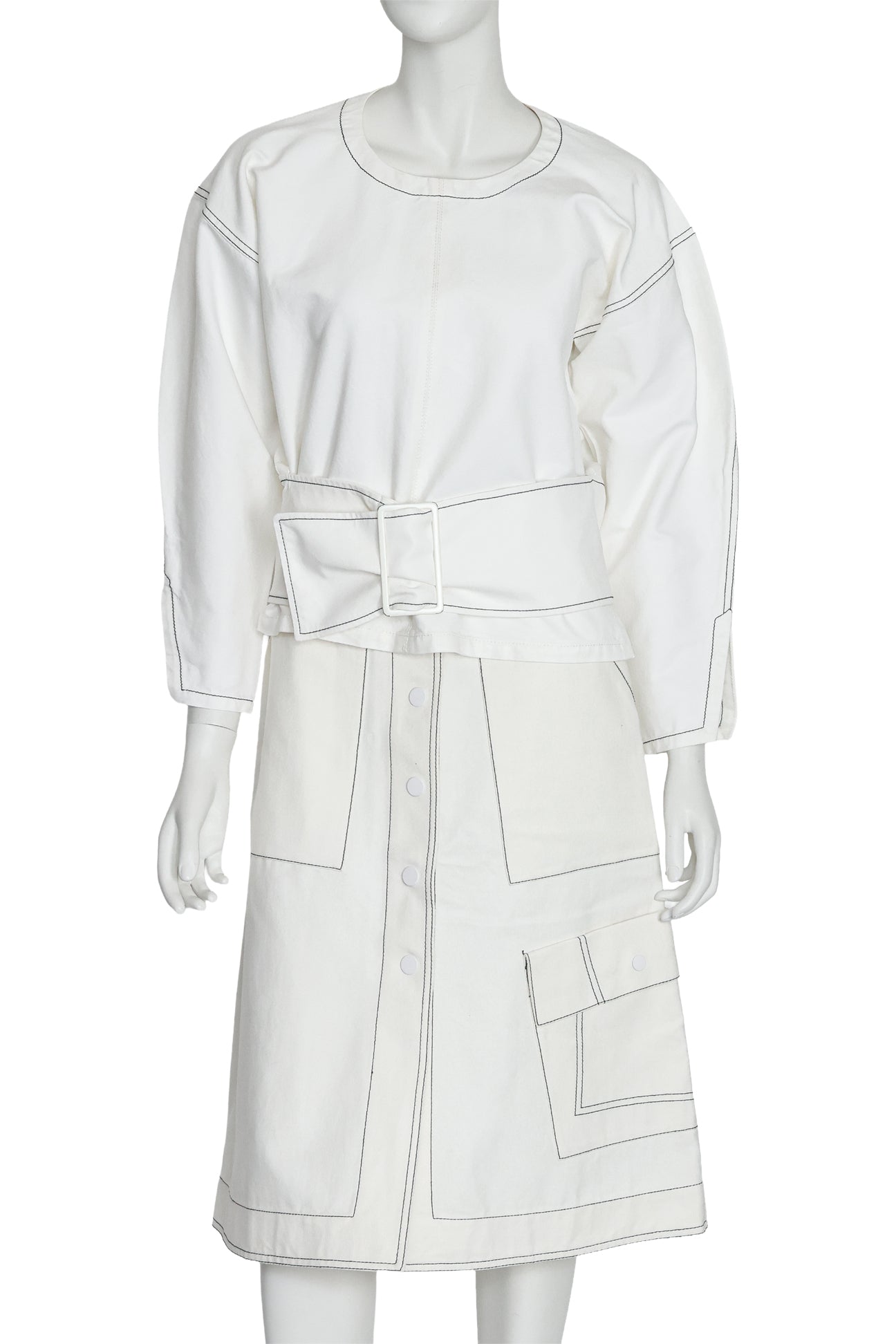 3.1 PHILLIP LIM - A WHITE TOP AND SKIRT ENSEMBLE WITH CONTRAST STITCHING