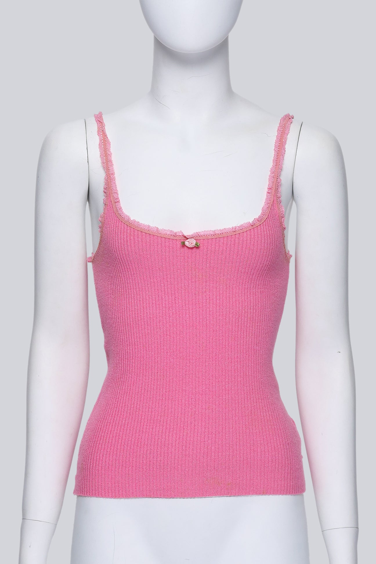 BLUMARINE BLUGIRL - A PINK CAMISOLE AND CARDIGAN SET WITH LACE TRIMS