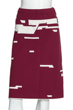 JIL SANDER - A BURGUNDY AND CREAM ABSTRACT PRINT SKIRT