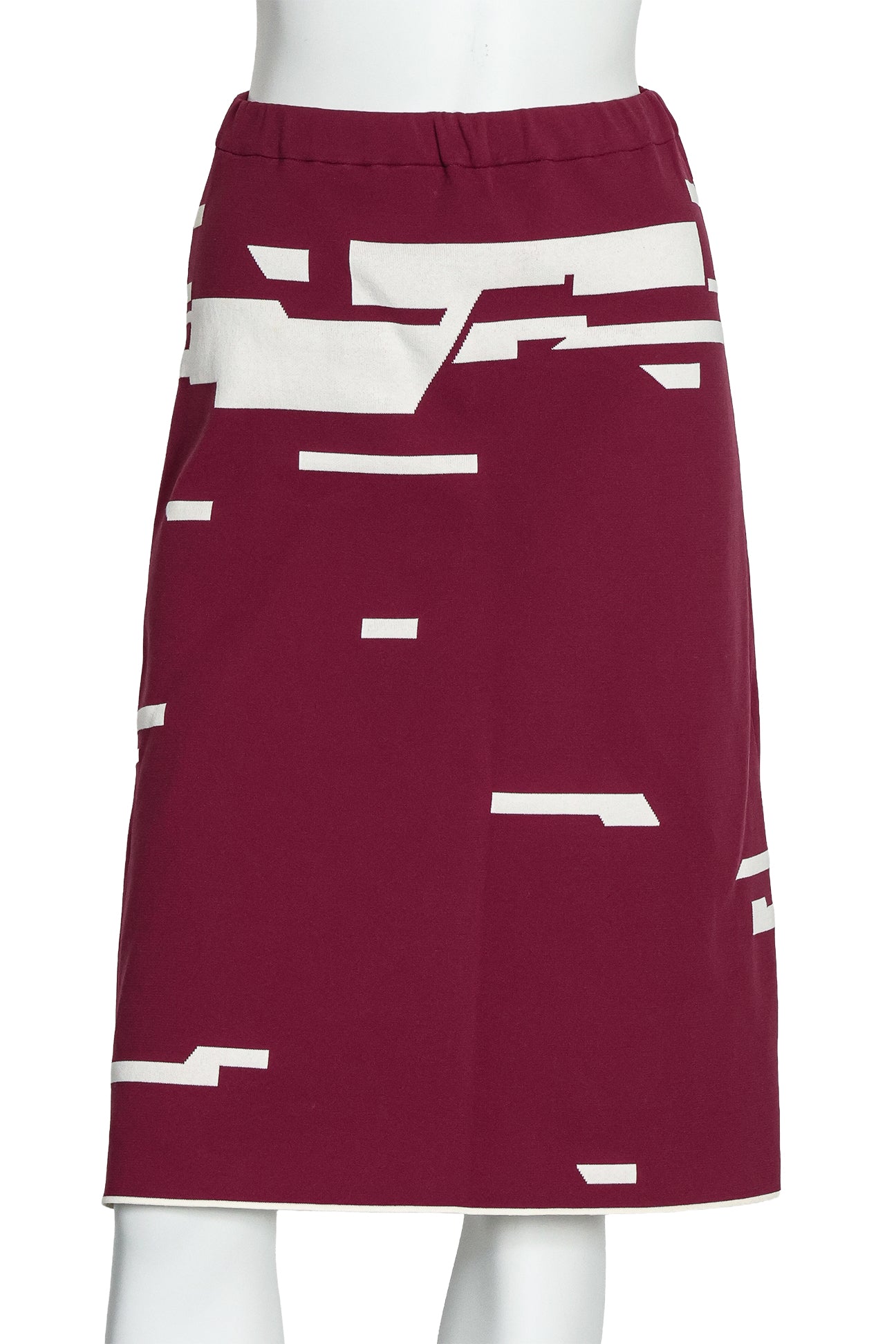 JIL SANDER - A BURGUNDY AND CREAM ABSTRACT PRINT SKIRT
