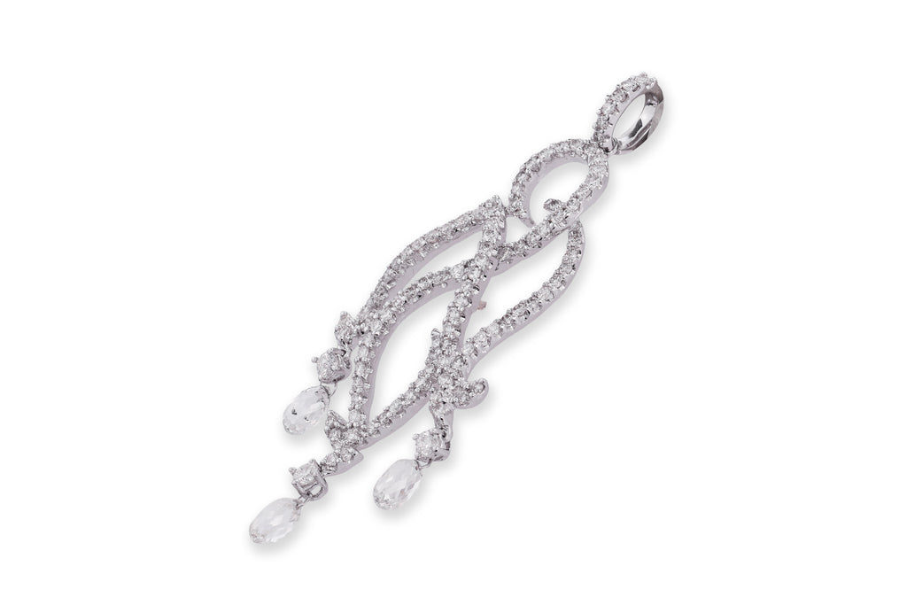 A BRIOLETTE DIAMOND AND DIAMOND PENDANT