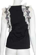 GIAMBA - A BLACK COTTON BLOUSE WITH EMBROIDERED BUTTERFLY SILK INSERTS