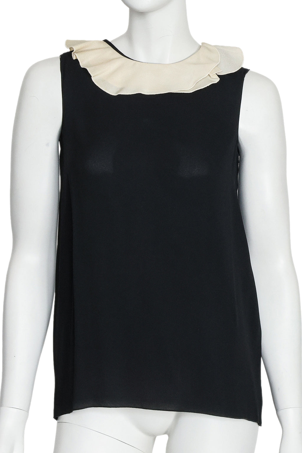 LANVIN - A BLACK SLEEVELESS TOP WITH A CONTRAST CREAM COLLAR, ÉTÉ 2013