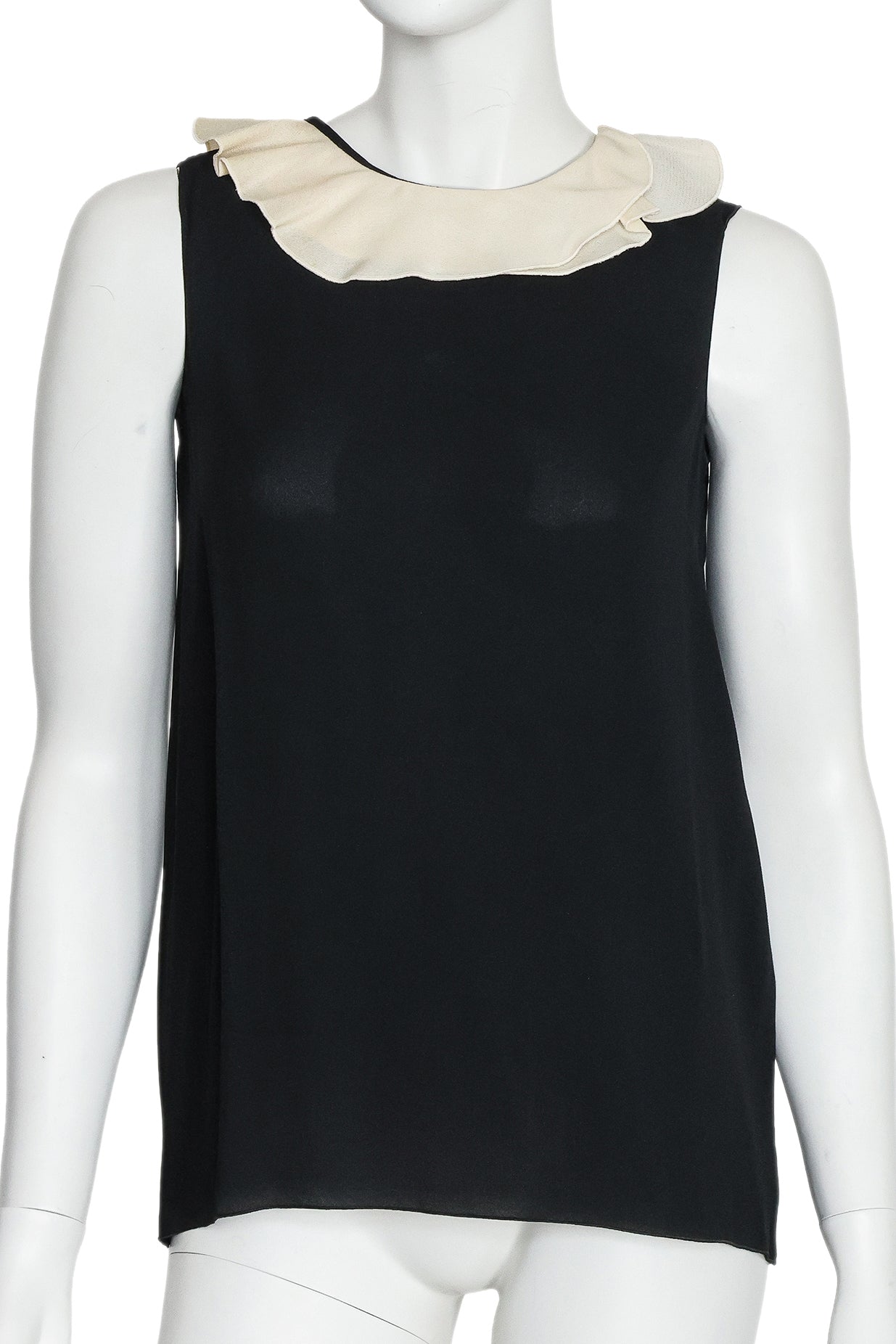 LANVIN - A BLACK SLEEVELESS TOP WITH A CONTRAST CREAM COLLAR, ÉTÉ 2013