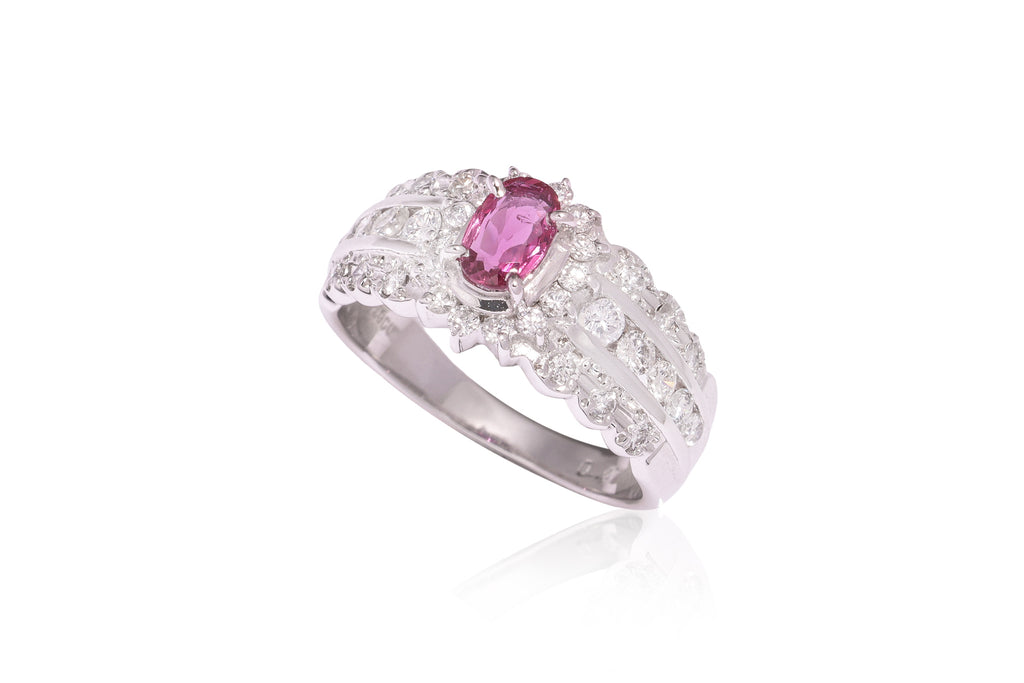 A RUBY AND DIAMOND CLUSTER RING