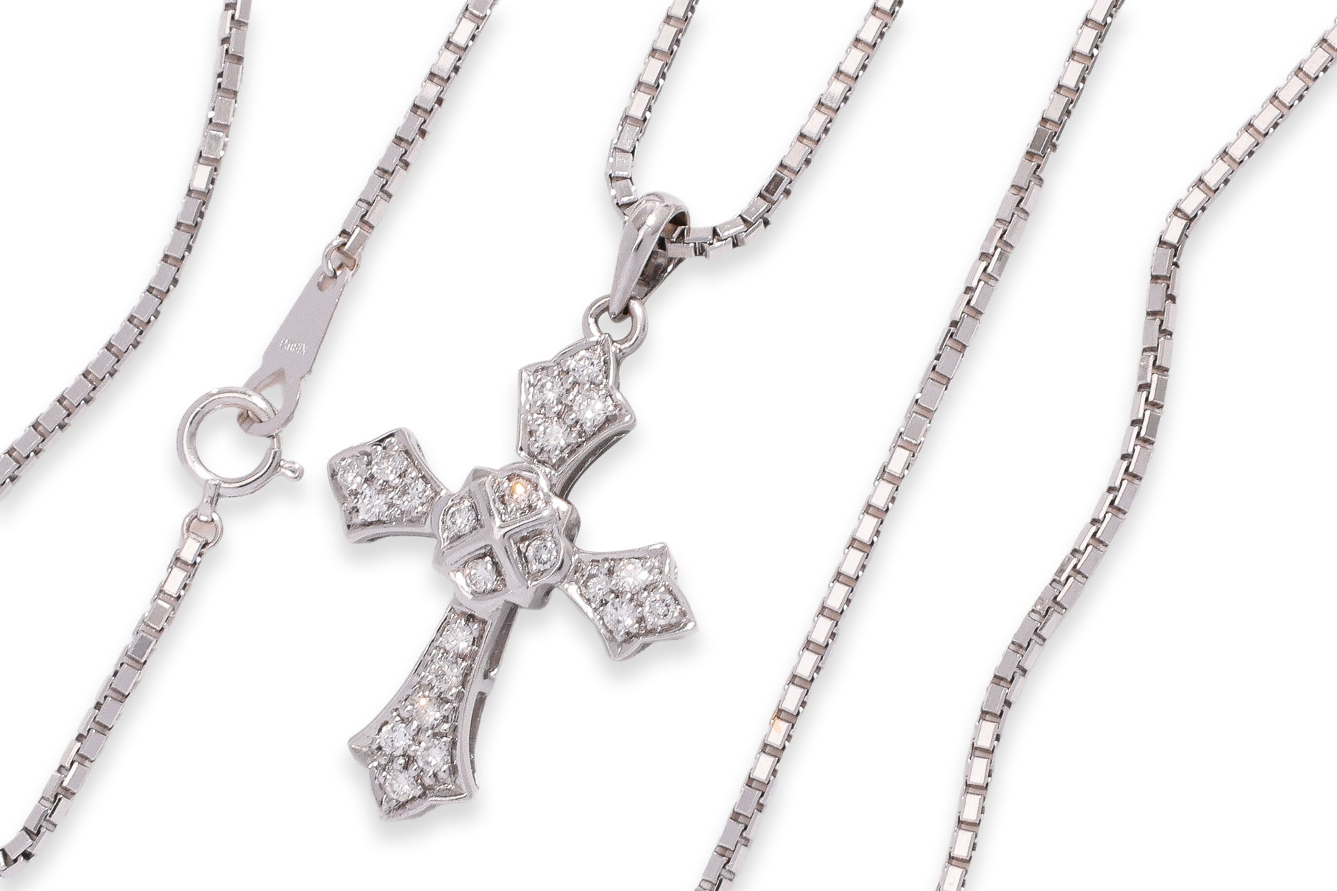A DIAMOND 'CROSS' PENDANT ON CHAIN