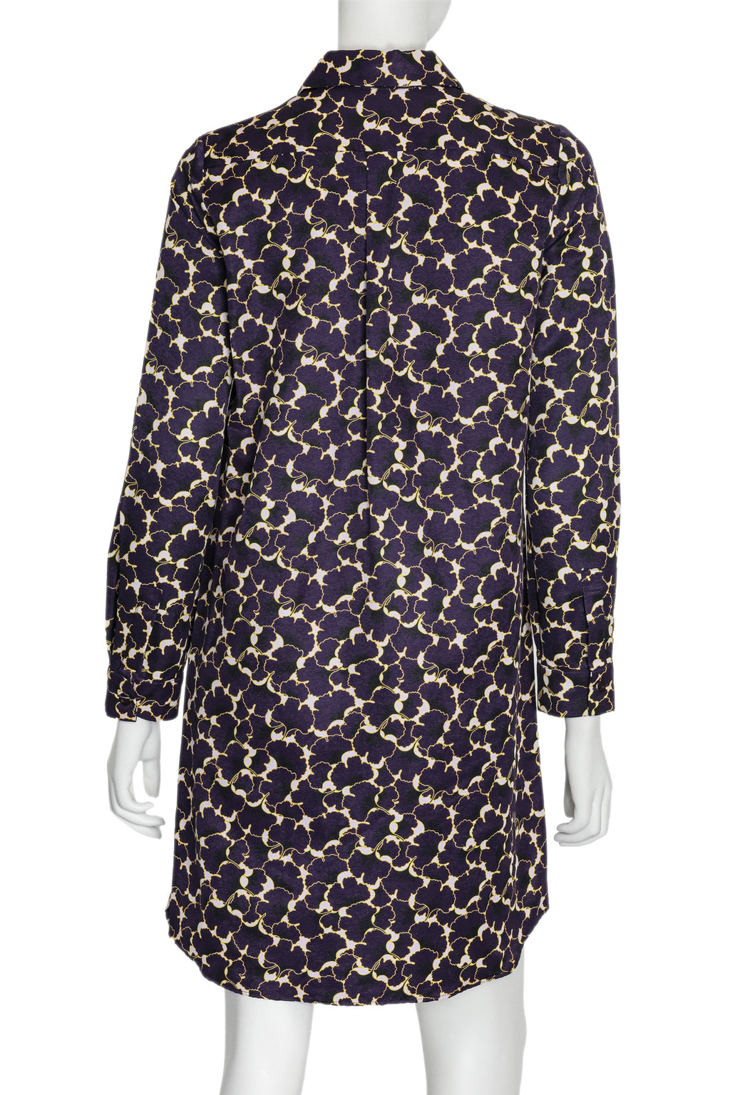 JIL SANDER NAVY - A PURPLE AND YELLOW PATTERNED LONG SLEEVE OVERSIZED SHIRT, RESORT RTW 2015