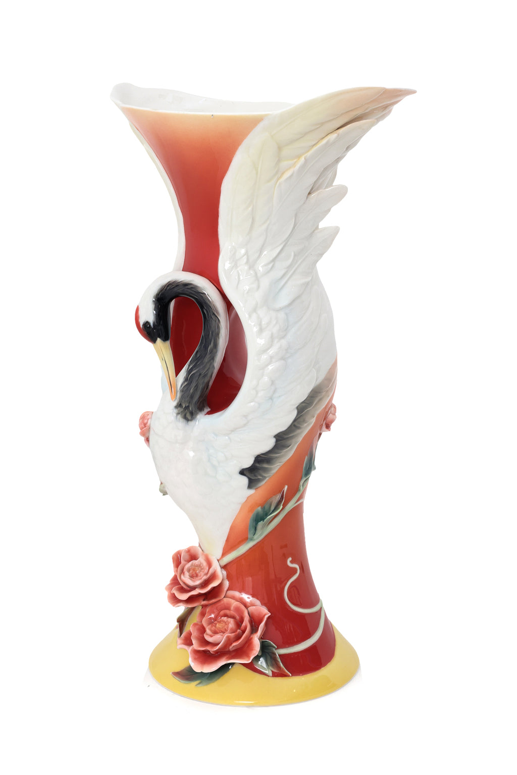 A FRANZ CRANE AND ROSES PORCELAIN VASE