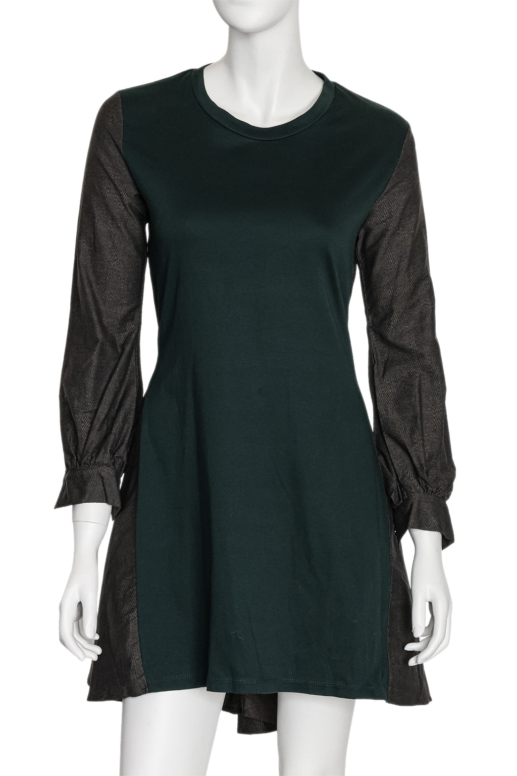 MIHARA YASUHIRO - A GREEN AND GREY COTTON LONG SLEEVE DRESS