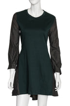 MIHARA YASUHIRO - A GREEN AND GREY COTTON LONG SLEEVE DRESS